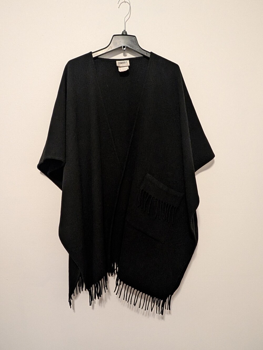 Conrad C. Cashmere Wool Blend Fringe Poncho Cape Wrap Black Chic One Size Canada